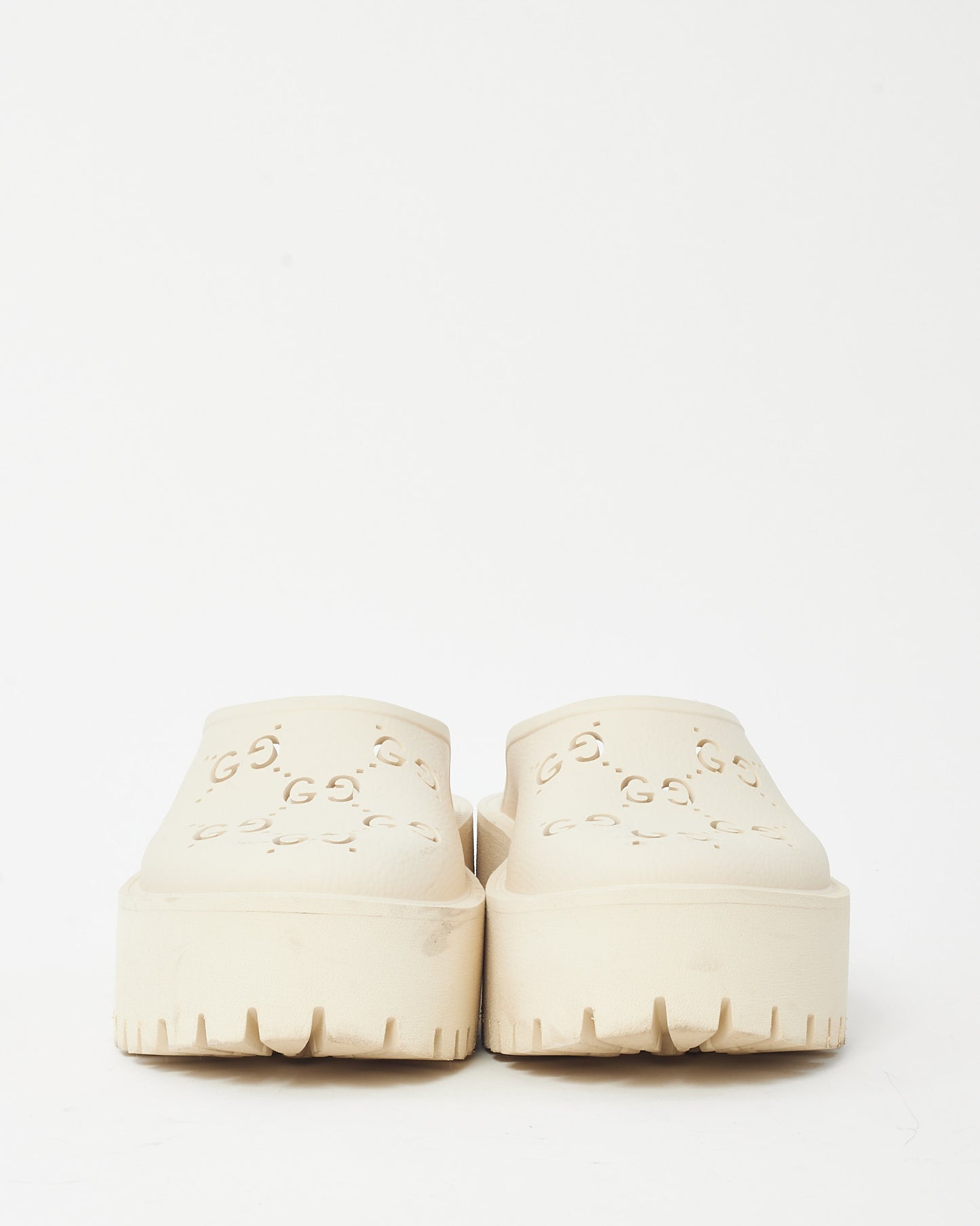 Gucci White GG Monogram Perforated Rubber Clogs - 39