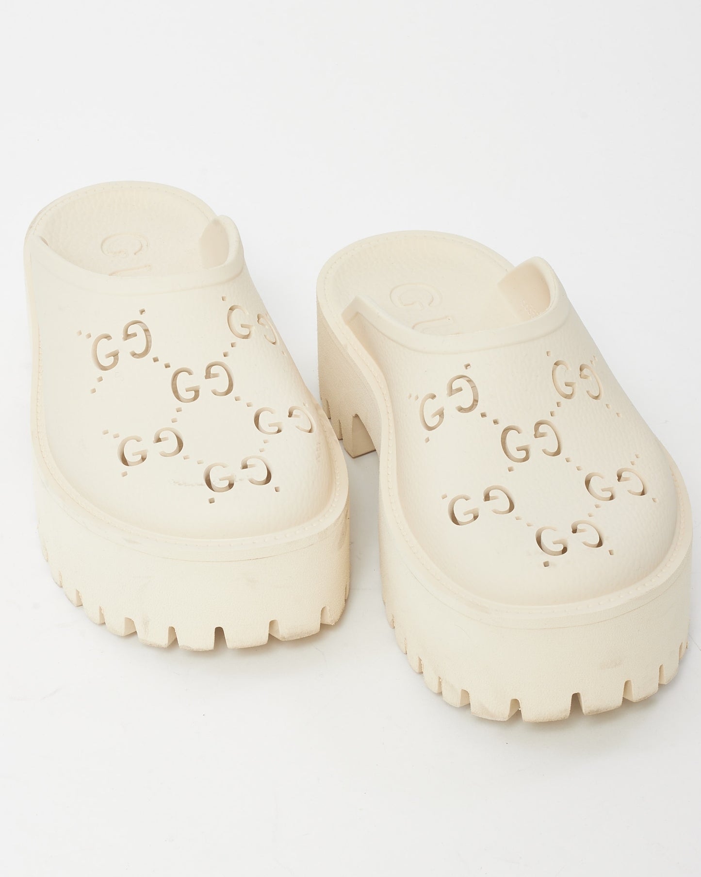 Gucci White GG Monogram Perforated Rubber Clogs - 39