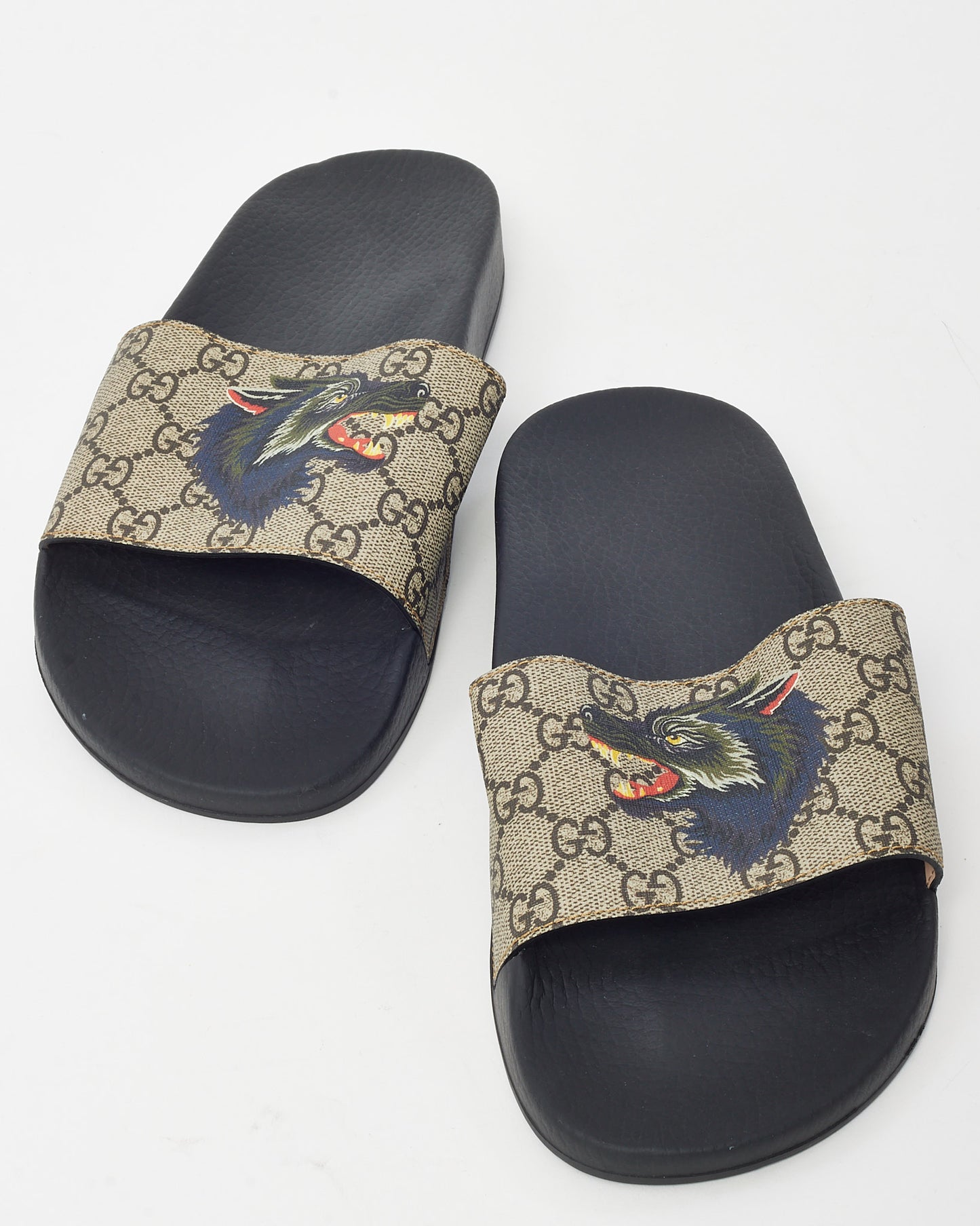 Gucci Men's Beige GG Monogram Coated Canvas Wolf Head Slide Sandals - 9 MEN