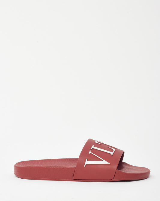 Valentino Men's Red VLTN Logo Rubber Sandals - 42 MEN