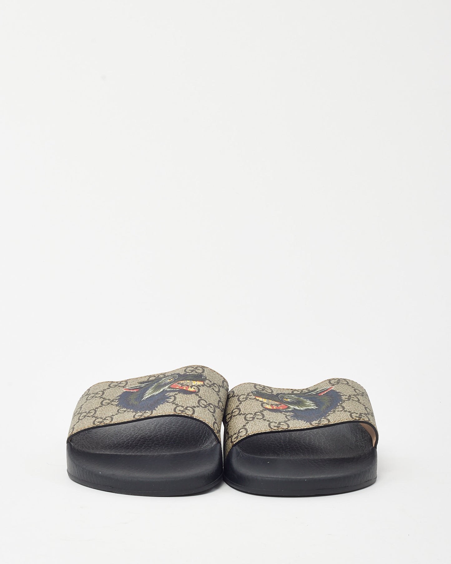 Gucci Men's Beige GG Monogram Coated Canvas Wolf Head Slide Sandals - 9 MEN