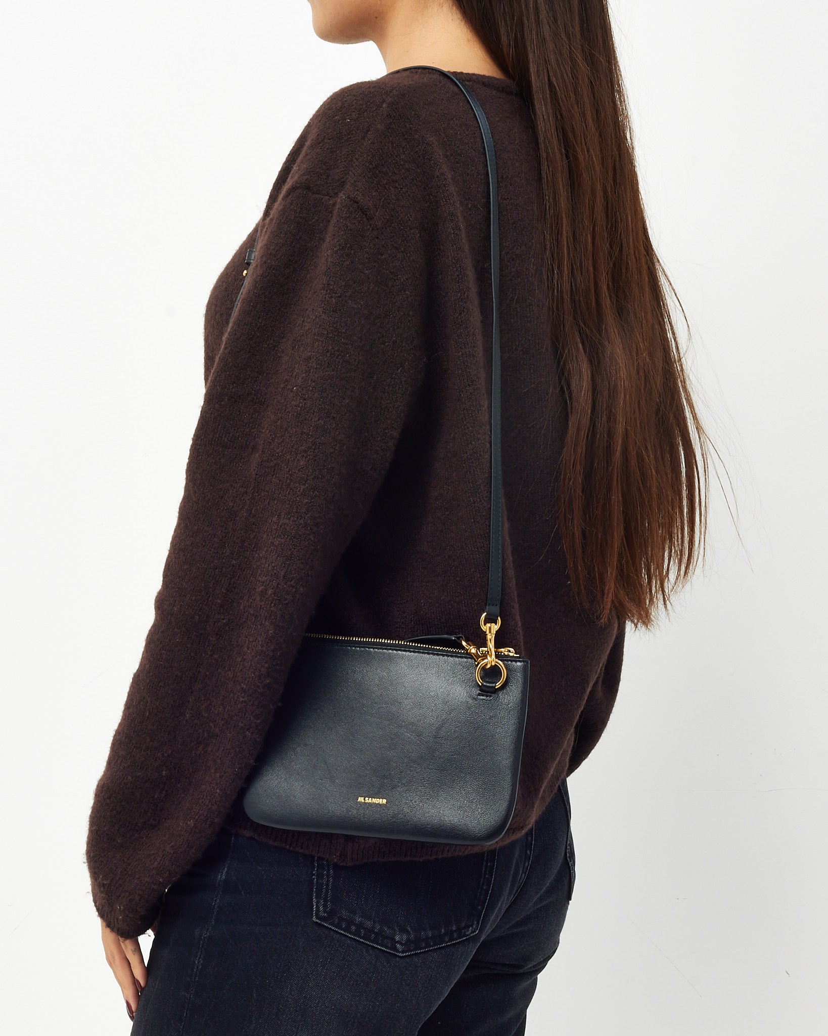 Buy Jil Sander Black Leather Logo Print Small Crossbody Bag