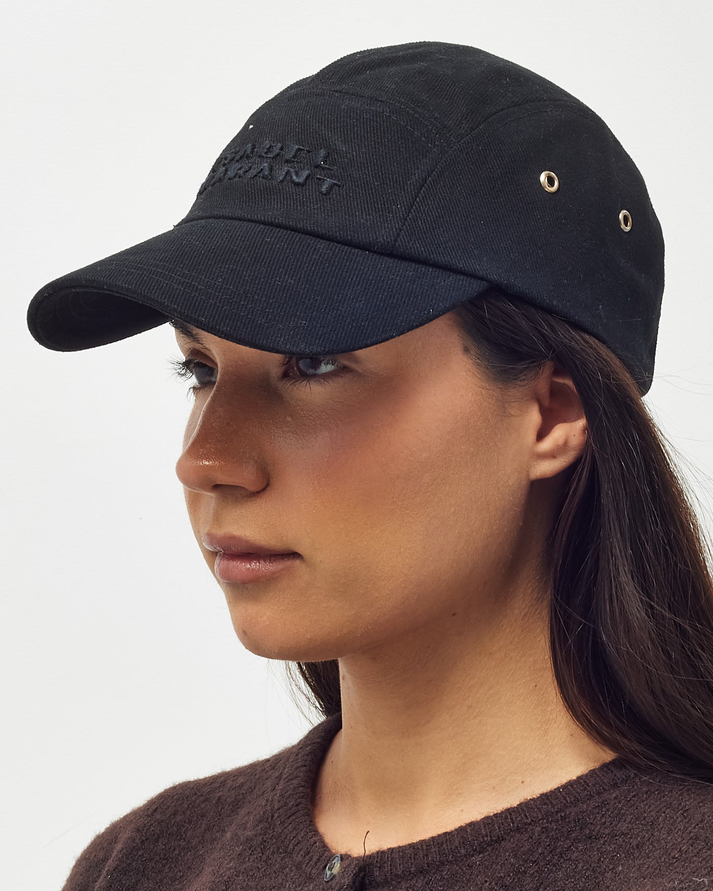 Isabel Marant Black Cotton Canvas Tyron Logo Embroidered Baseball Cap - 57