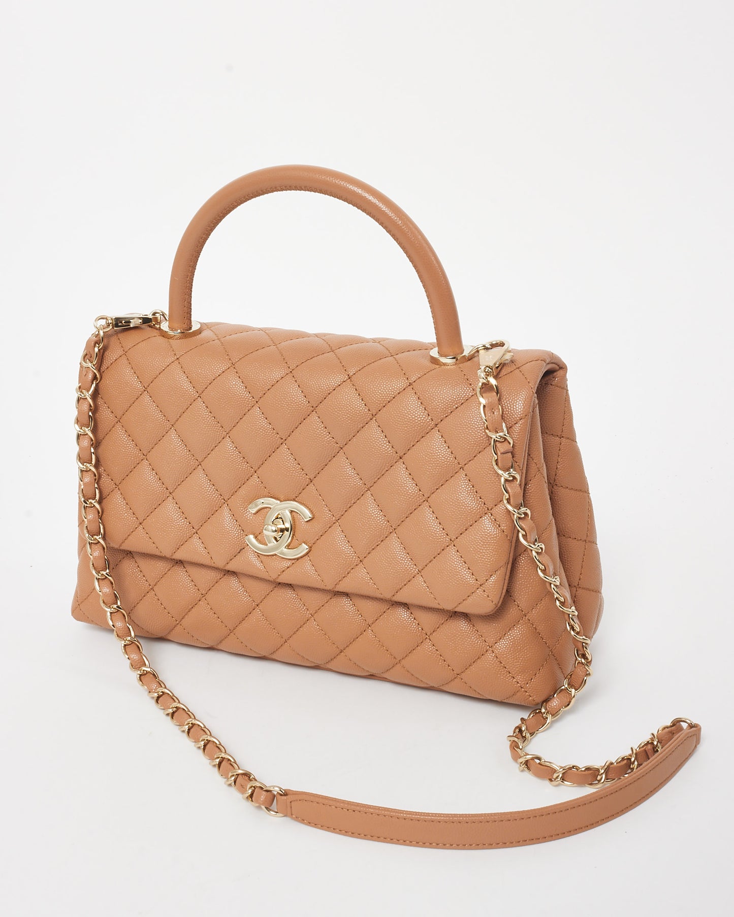 Chanel Camel Caviar Leather Coco Handle Medium Top Handle Bag
