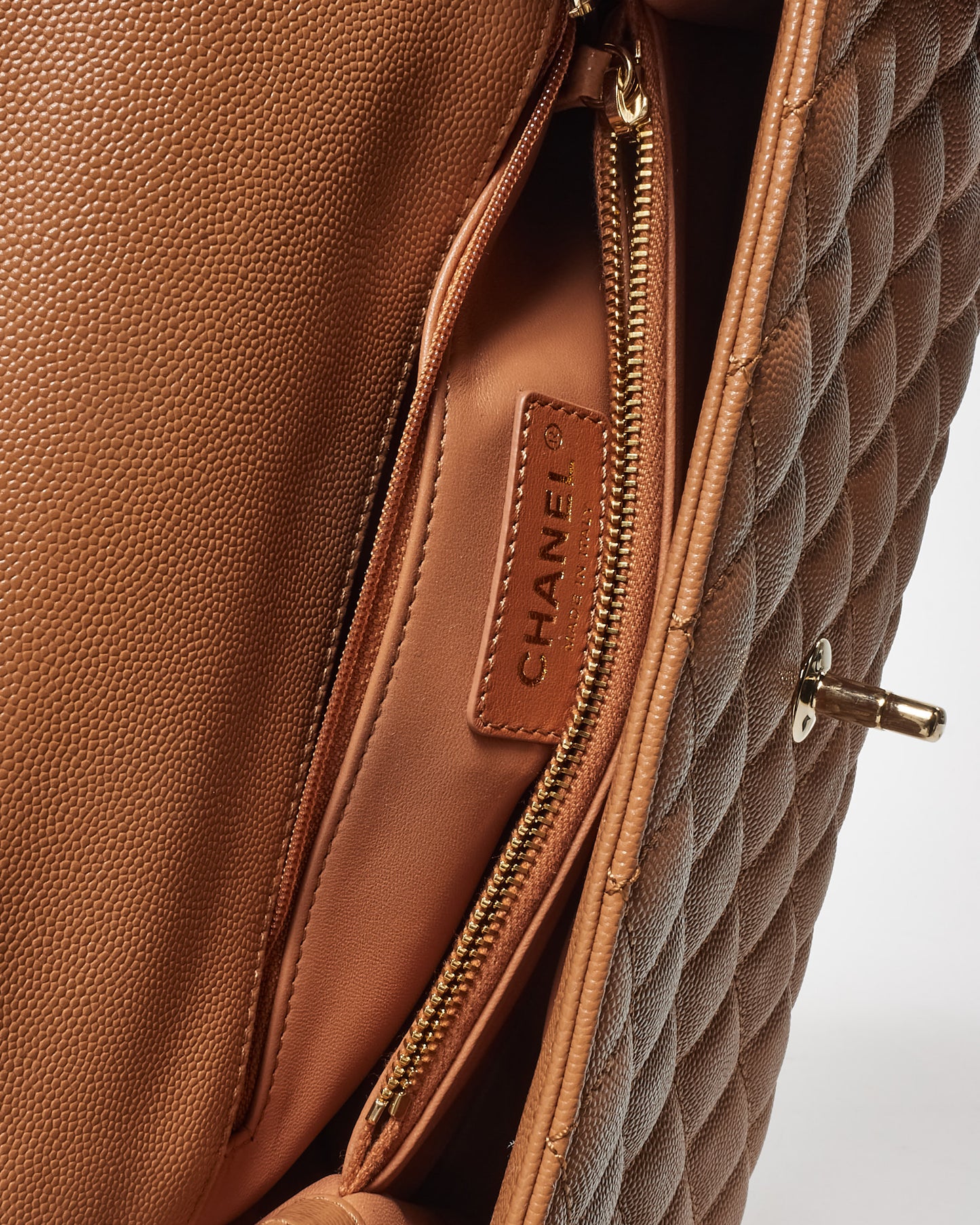 Chanel Camel Caviar Leather Coco Handle Medium Top Handle Bag