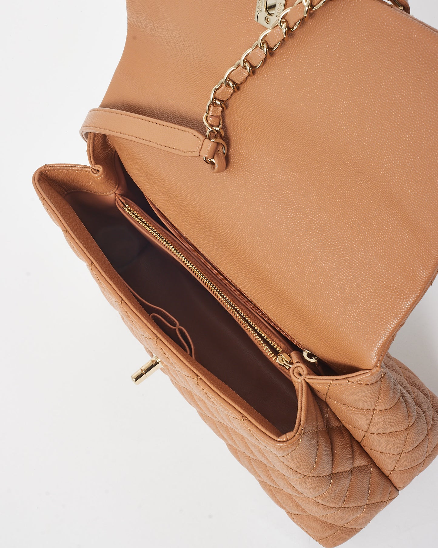 Chanel Camel Caviar Leather Coco Handle Medium Top Handle Bag