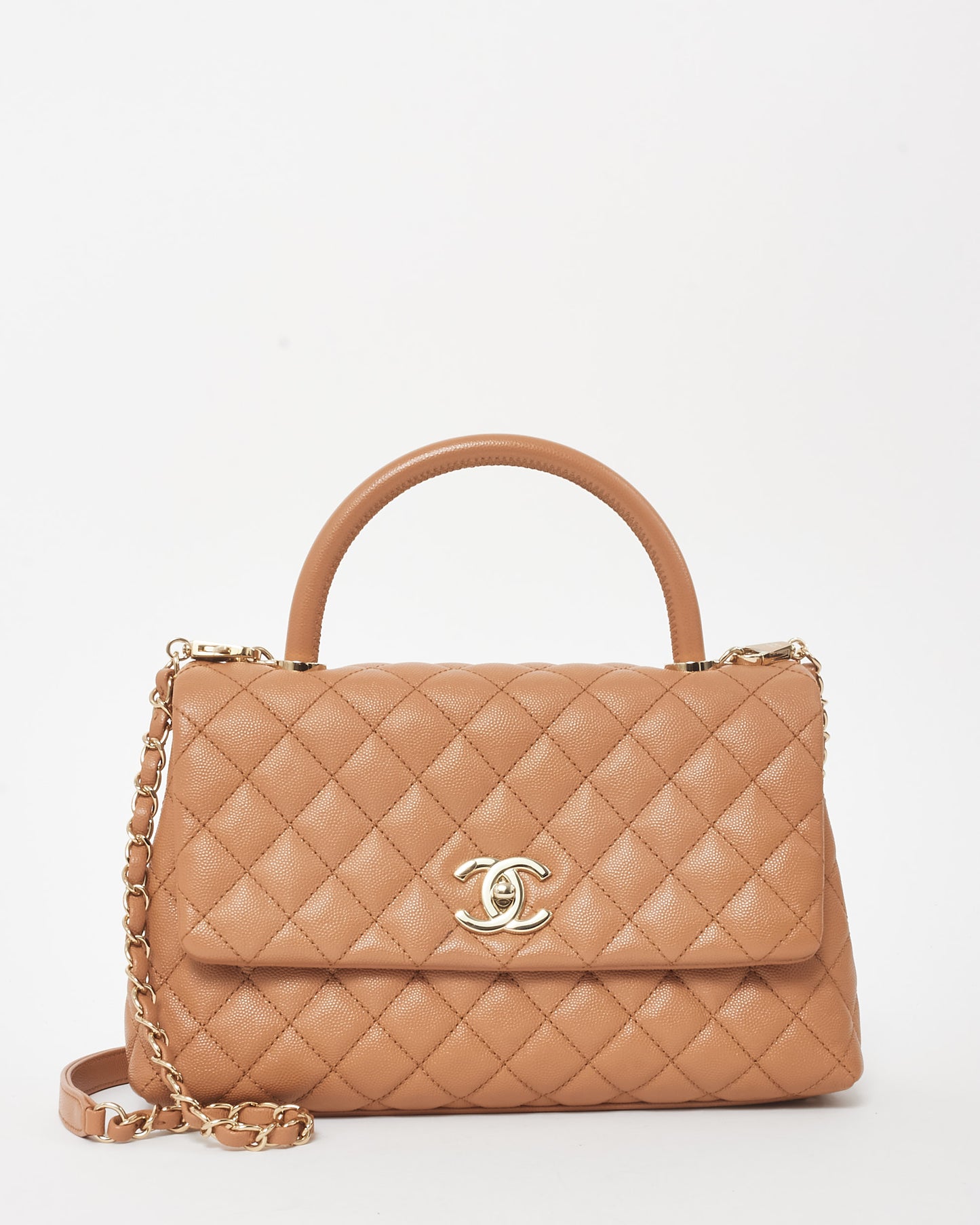 Chanel Camel Caviar Leather Coco Handle Medium Top Handle Bag