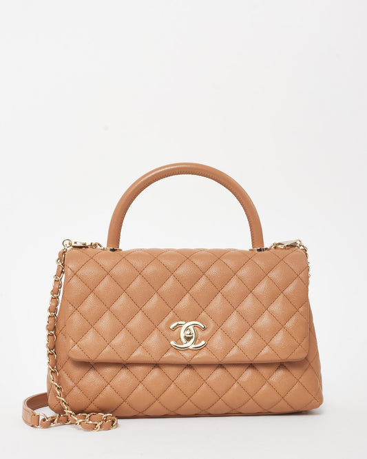 Chanel Camel Caviar Leather Coco Handle Medium Top Handle Bag