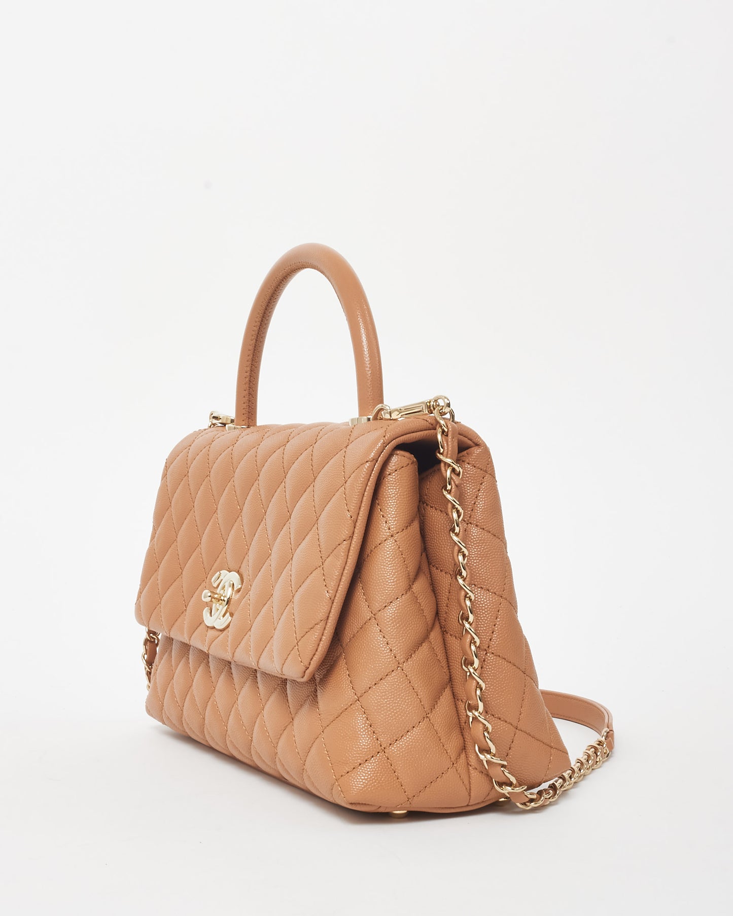 Chanel Camel Caviar Leather Coco Handle Medium Top Handle Bag