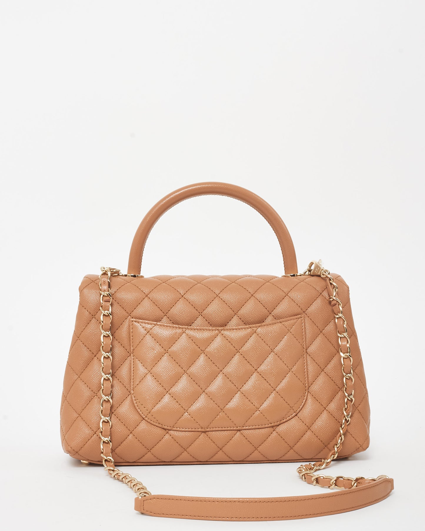 Chanel Camel Caviar Leather Coco Handle Medium Top Handle Bag