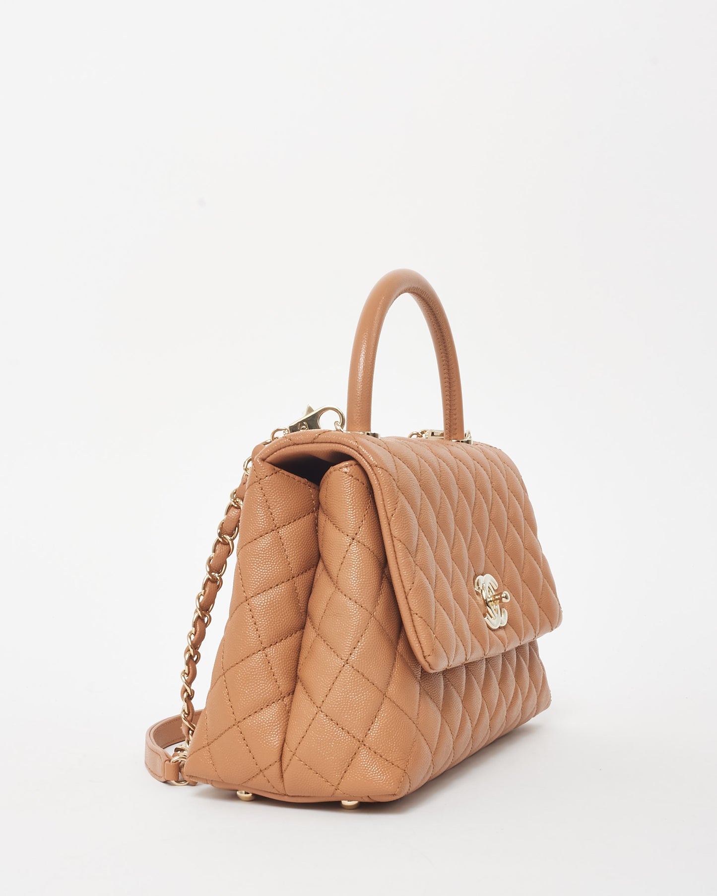 Chanel Camel Caviar Leather Coco Handle Medium Top Handle Bag