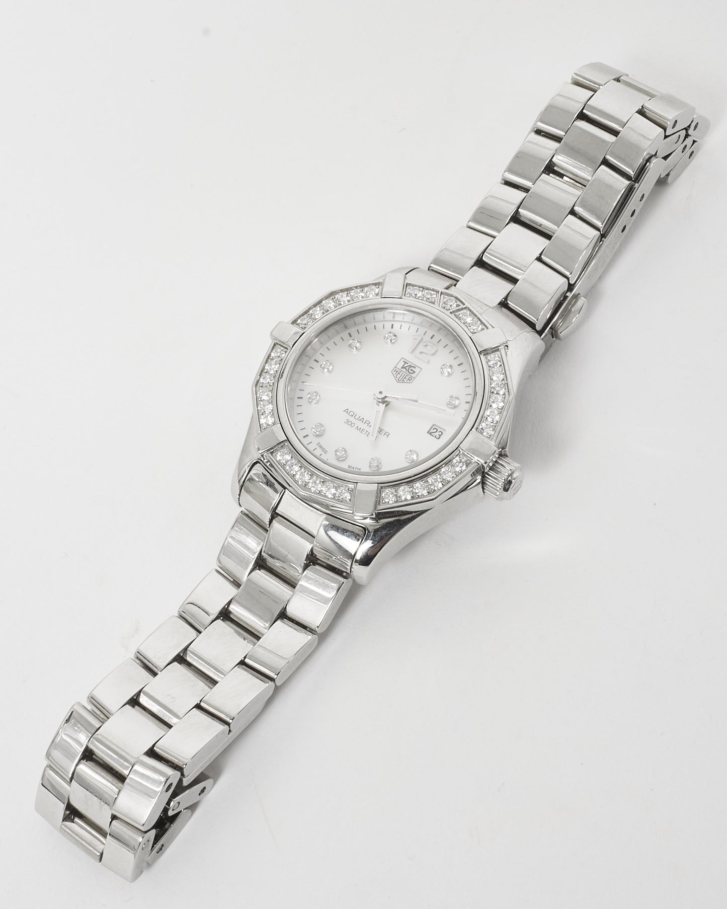 Tag Heuer White Mother Of Pearl Dial & Diamond Aqua Racer 27MM Watch