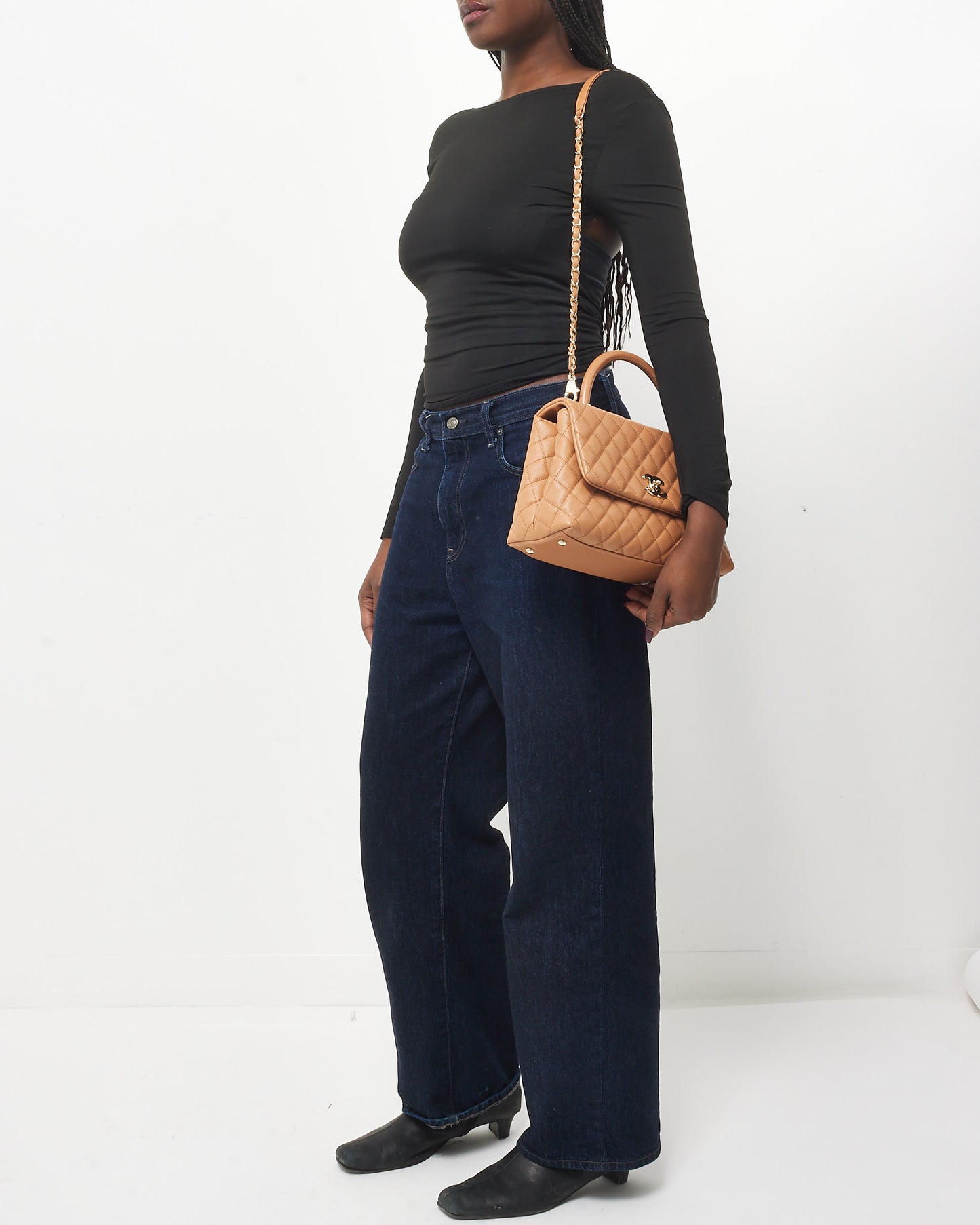 Chanel Camel Caviar Leather Coco Handle Medium Top Handle Bag