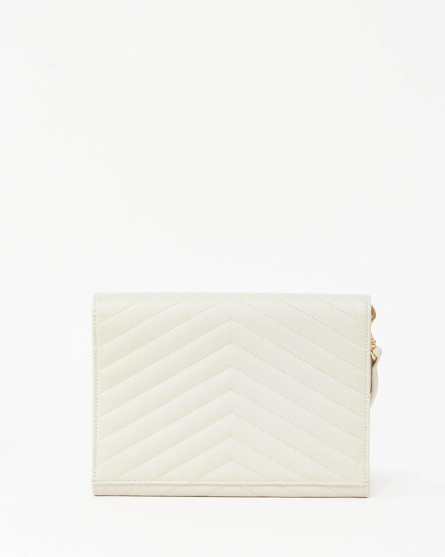 Saint Laurent White Chevron Grained Leather Cassandre YSL Logo Envelope Wristlet Pouch