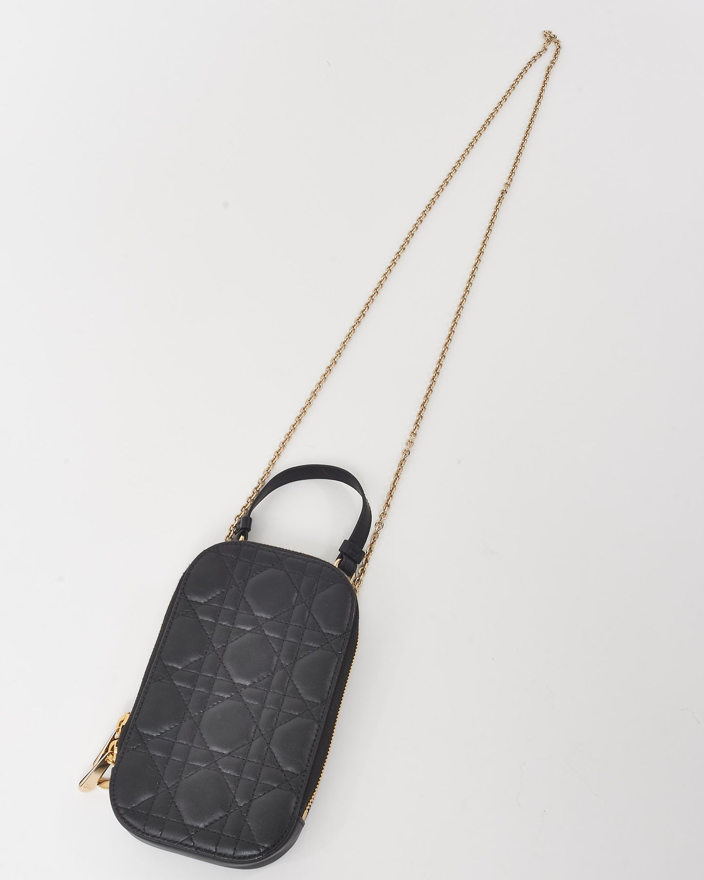 Dior Black Cannage Lambskin Leather Lady Dior Call'in Dior Phone Holder Crossbody Bag
