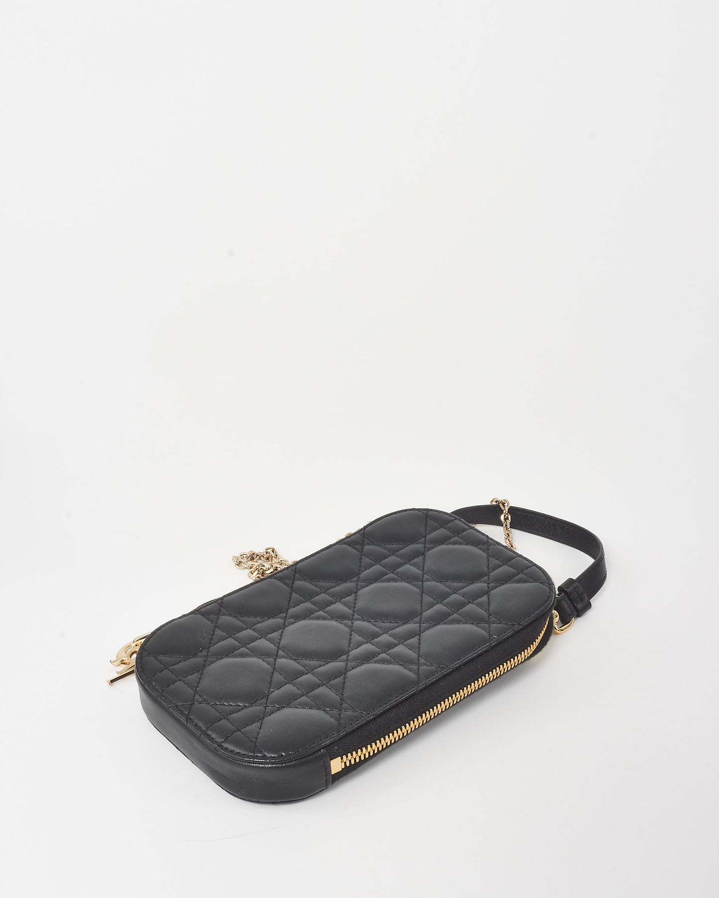 Dior Black Cannage Lambskin Leather Lady Dior Call'in Dior Phone Holder Crossbody Bag