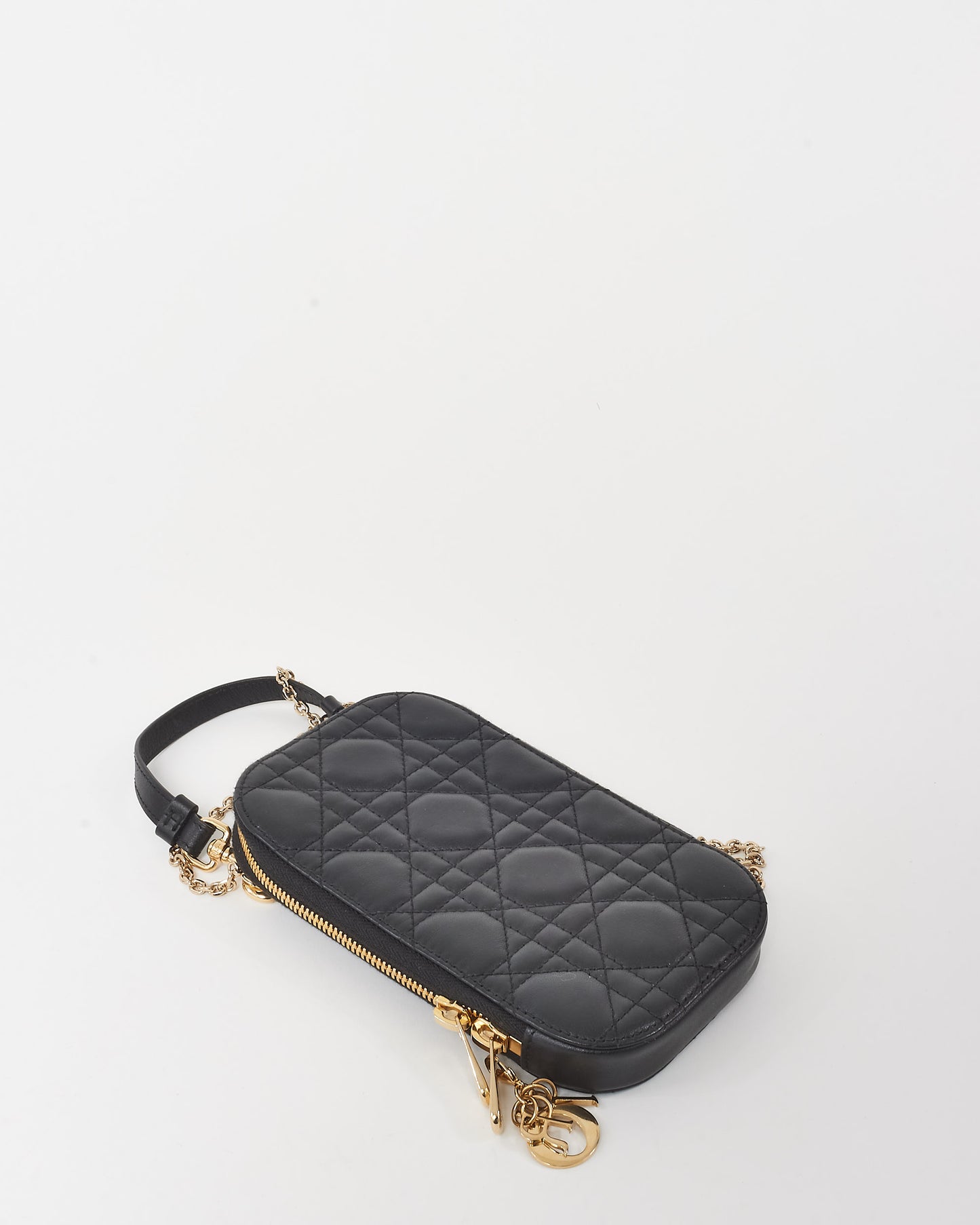 Dior Black Cannage Lambskin Leather Lady Dior Call'in Dior Phone Holder Crossbody Bag