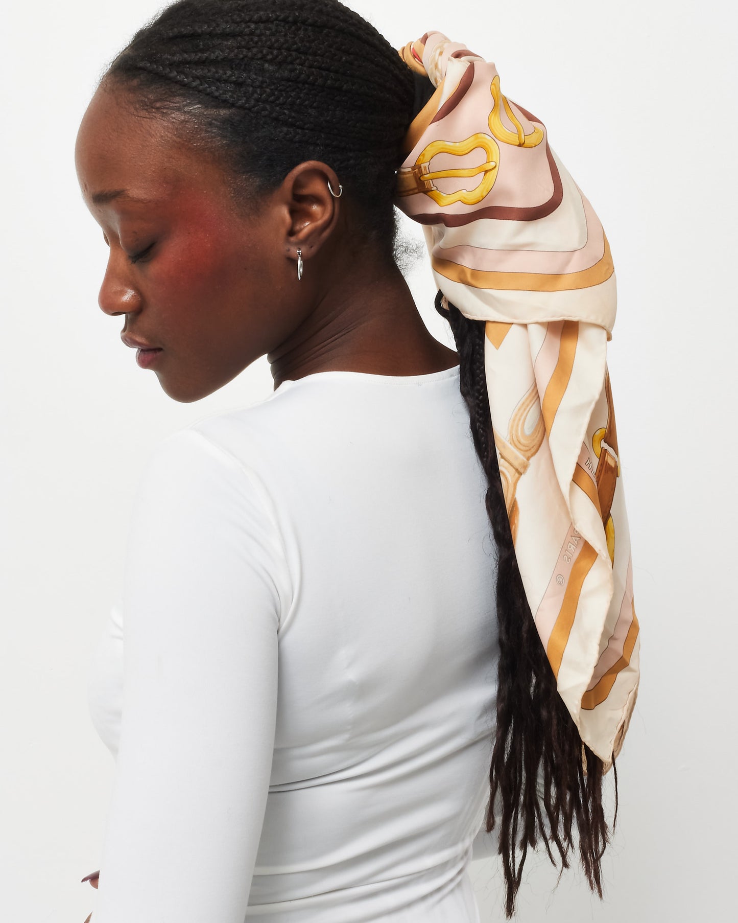 Hermès Beige and Pink Coaching Silk Scarf & Tying Card System