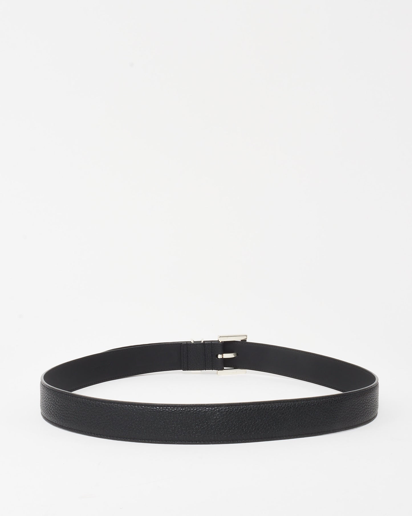 Saint Laurent Black Leather Cassandre YSL Logo Belt SHW - 90