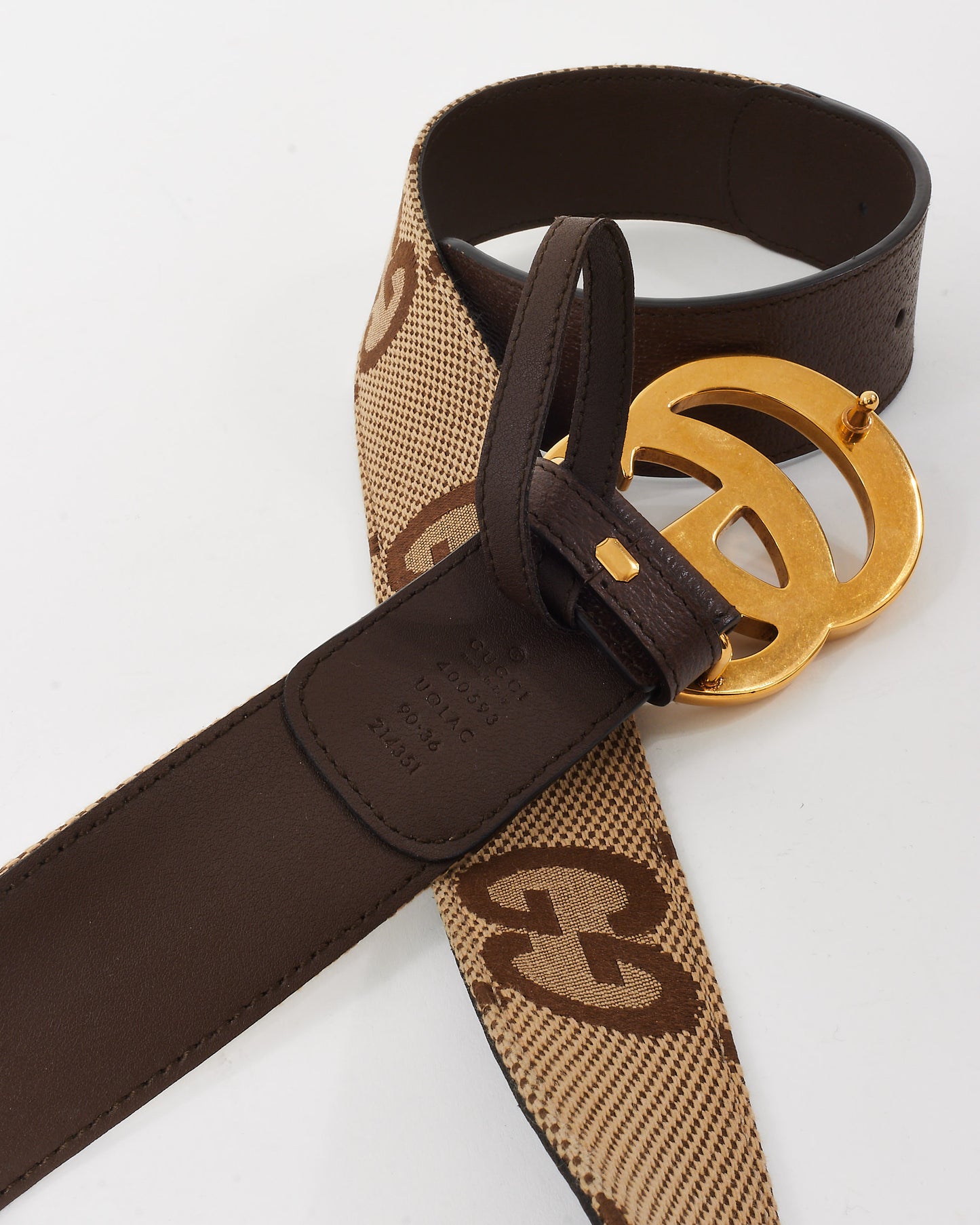 Gucci Beige & Brown Oversize Logo GG Marmont Belt GHW - 90/36