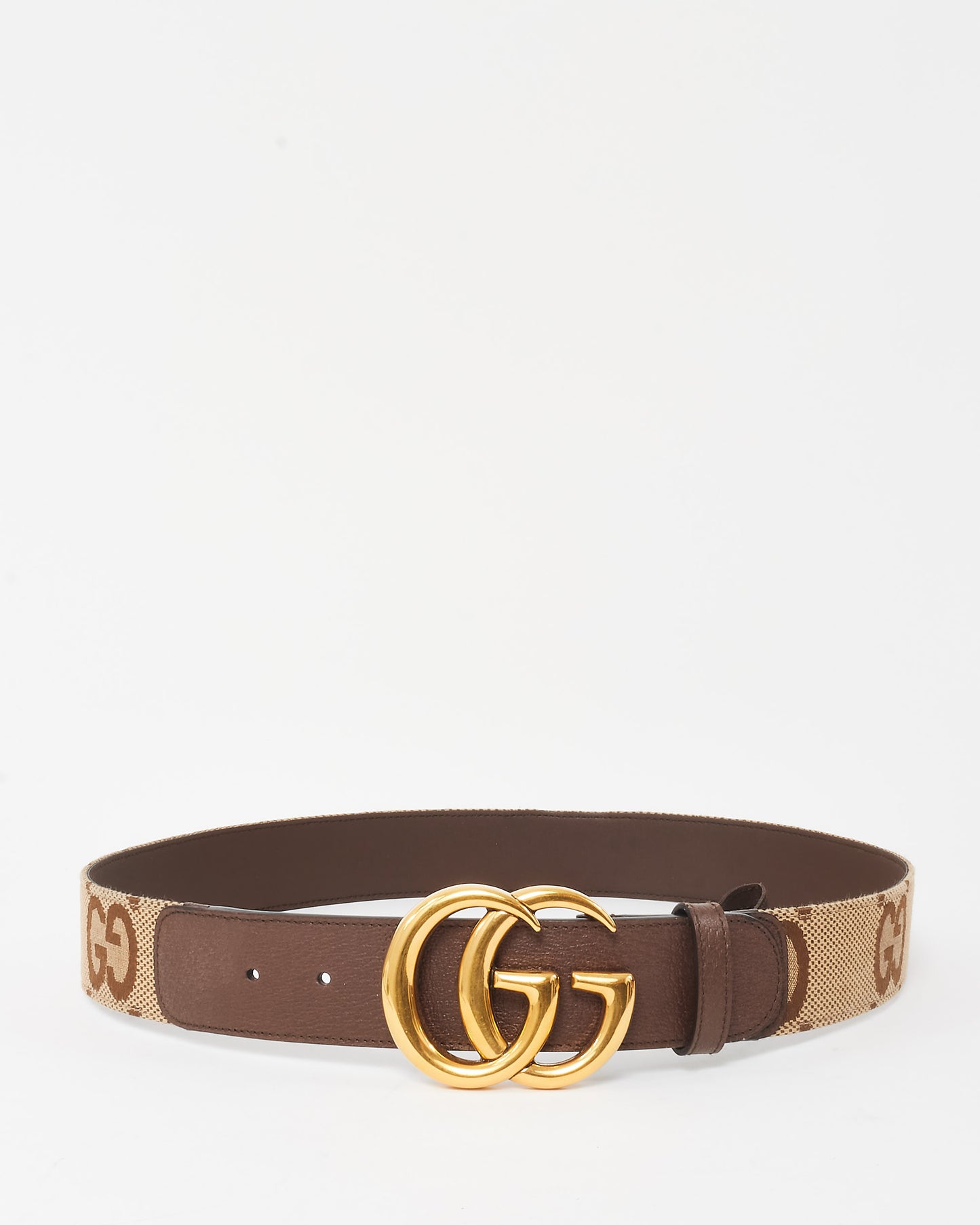 Gucci Beige & Brown Oversize Logo GG Marmont Belt GHW - 90/36