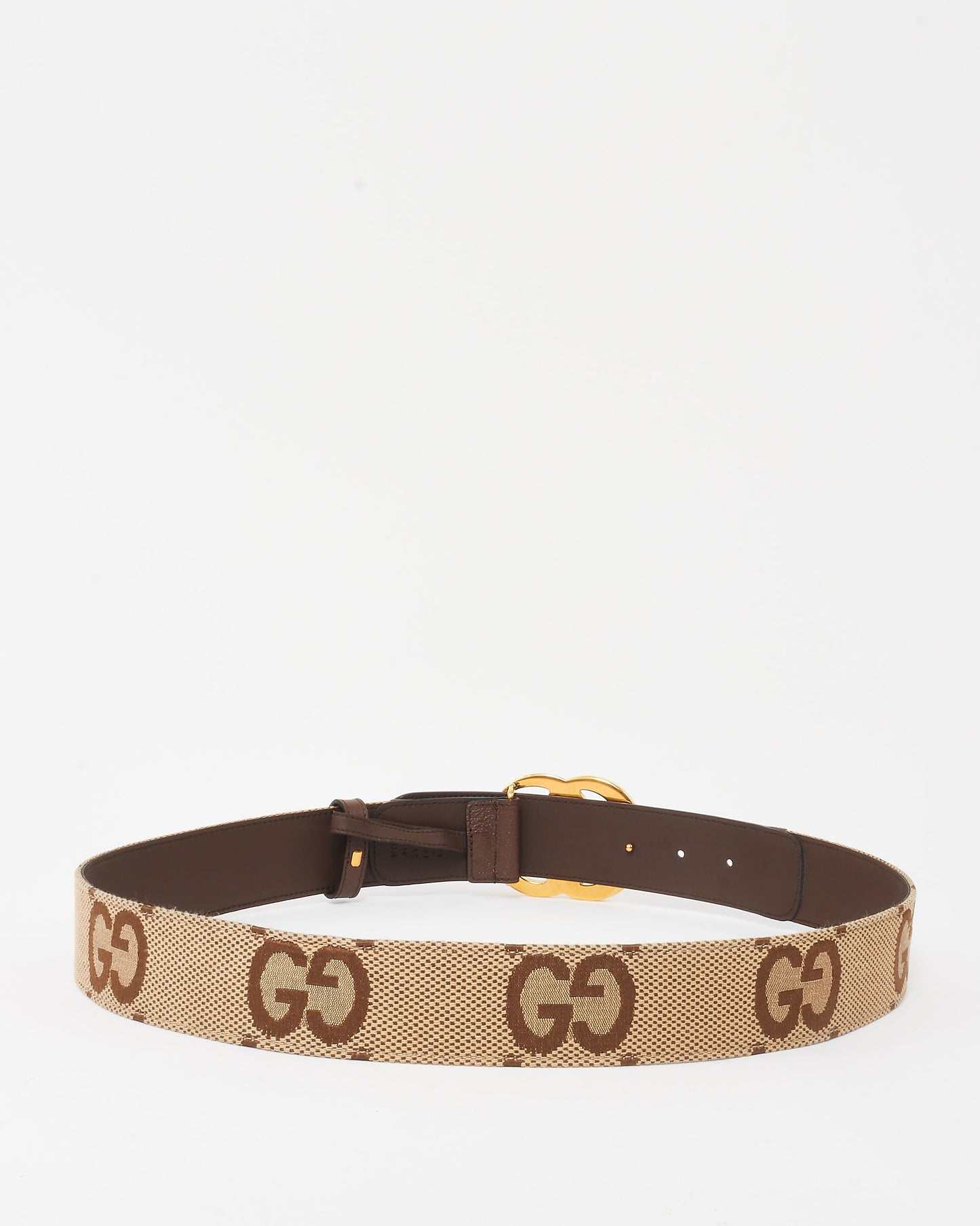 Gucci Beige & Brown Oversize Logo GG Marmont Belt GHW - 90/36