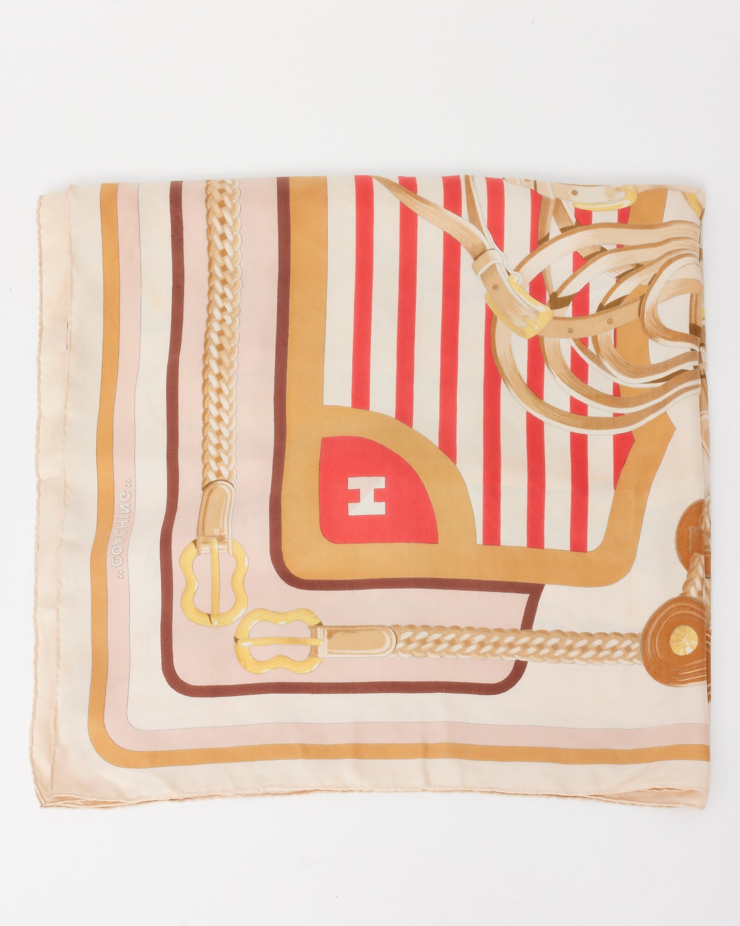 Hermès Beige and Pink Coaching Silk Scarf & Tying Card System