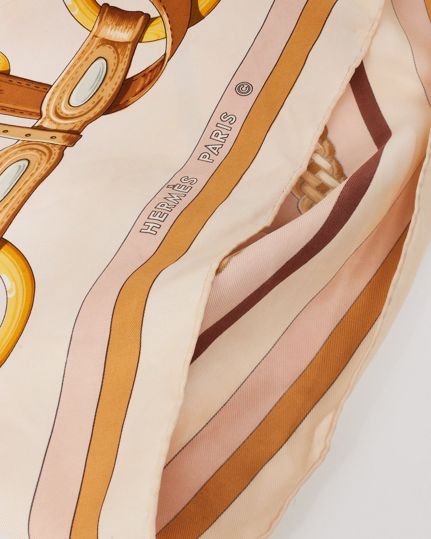 Hermès Beige and Pink Coaching Silk Scarf & Tying Card System