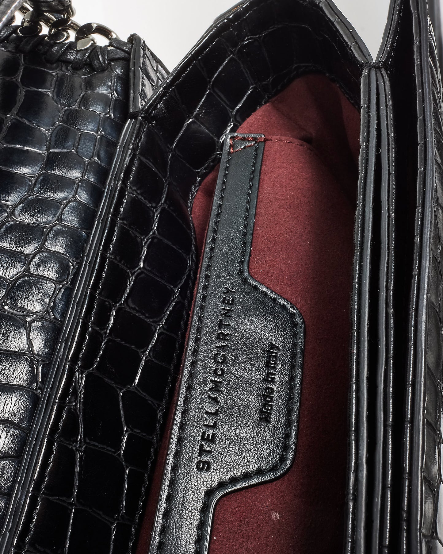 Stella McCartney  Black Croc Embossed Faux Leather Box Falabella Crossbody Bag