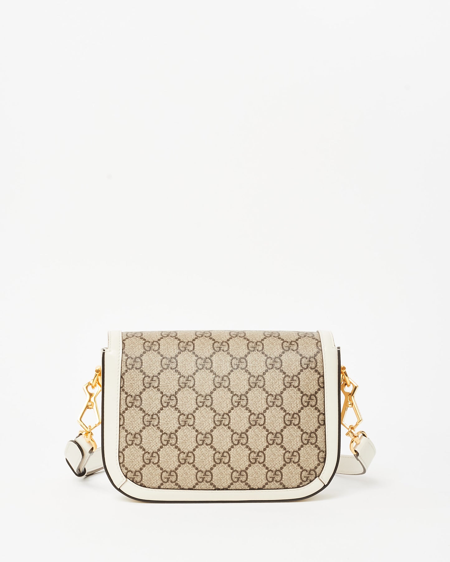 Gucci White Leather Beige Monogram GG Coated Canvas Mini 1955 Crossbody Bag