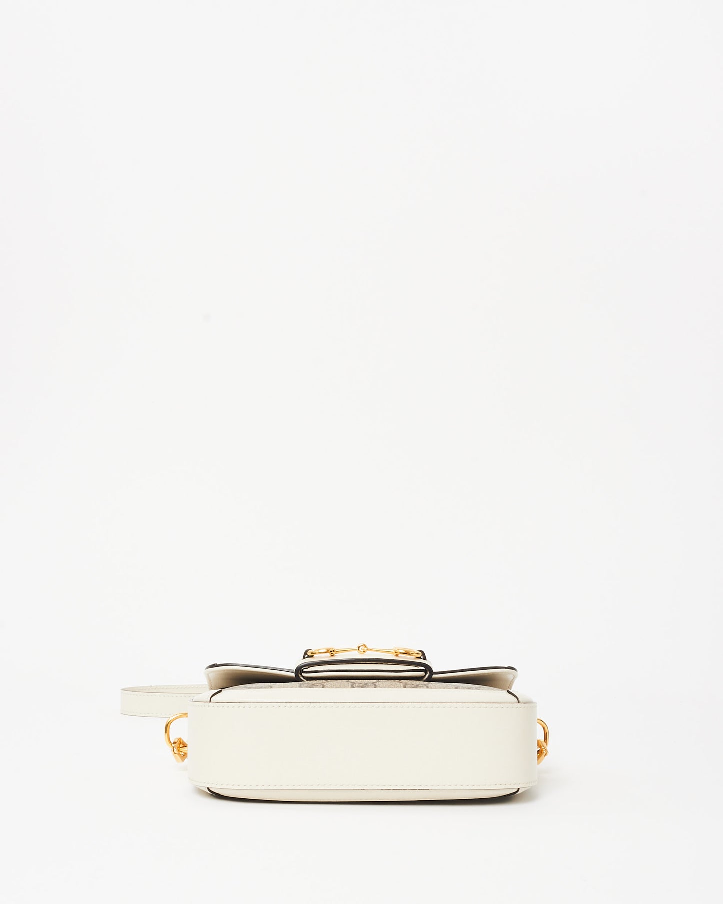 Gucci White Leather Beige Monogram GG Coated Canvas Mini 1955 Crossbody Bag