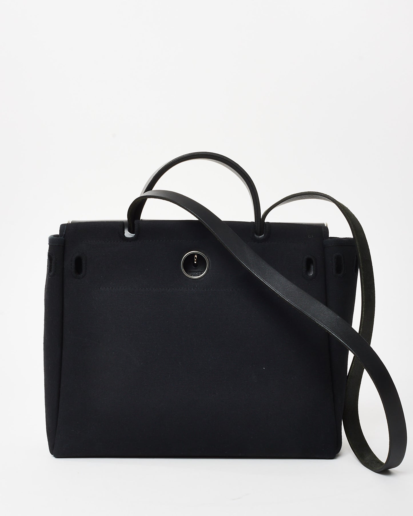 Hermès Vintage Black Canvas and Leather 31 Herbag