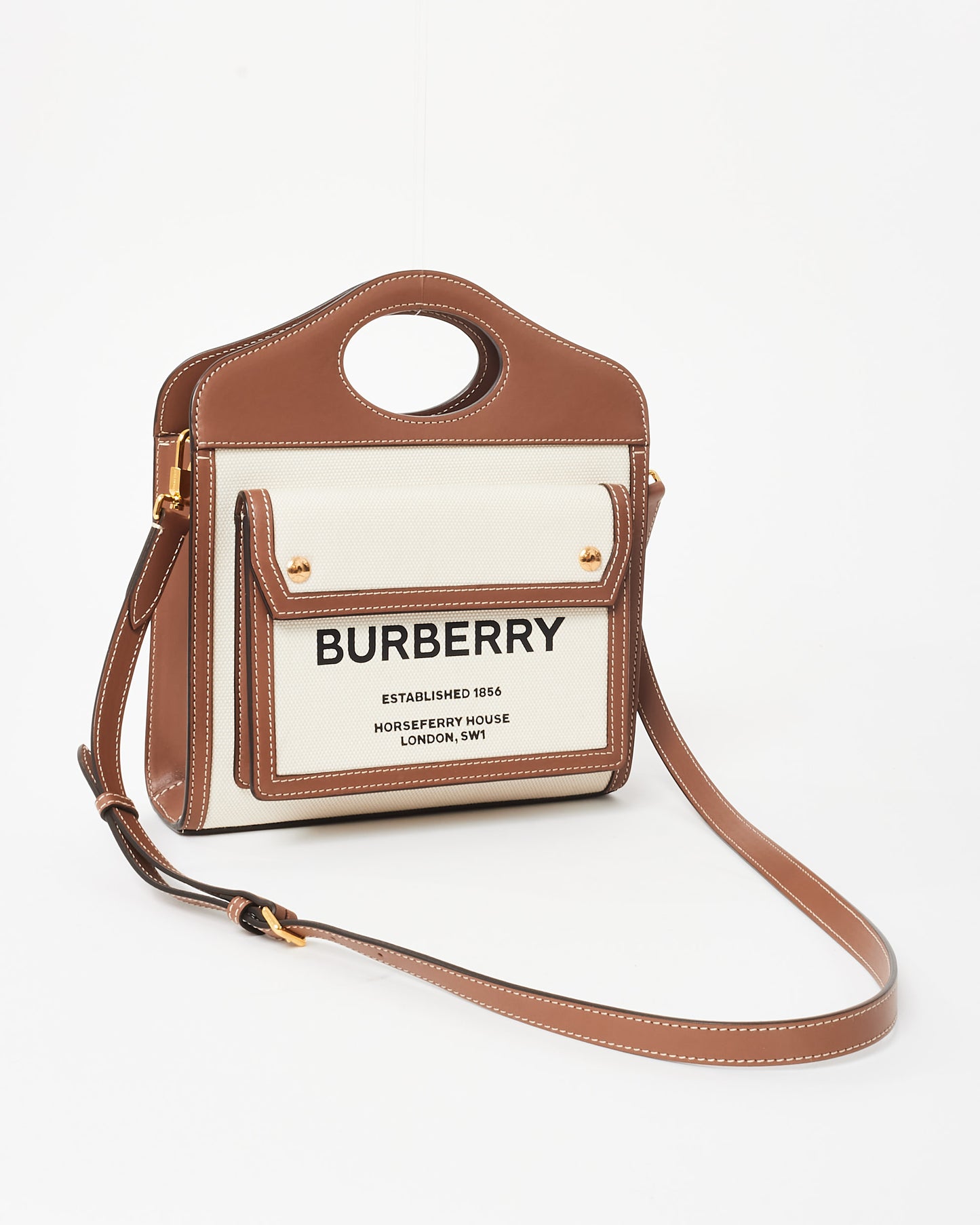 Burberry Brown Leather and Canvas Logo Mini Pocket Crossbody Bag
