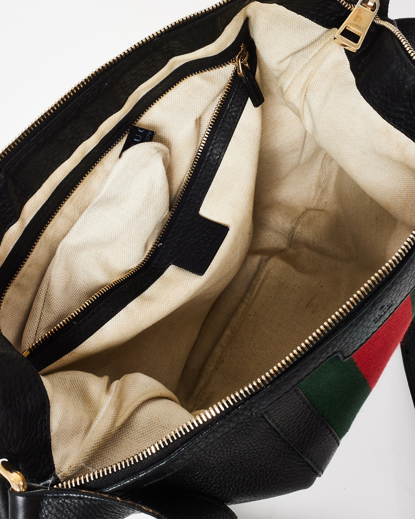 Gucci Black Pebbled Calfskin Vintage Medium Web Half Moon Crossbody Bag