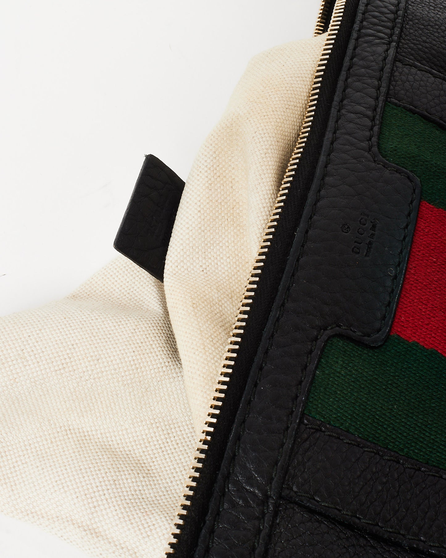 Gucci Black Pebbled Calfskin Vintage Medium Web Half Moon Crossbody Bag