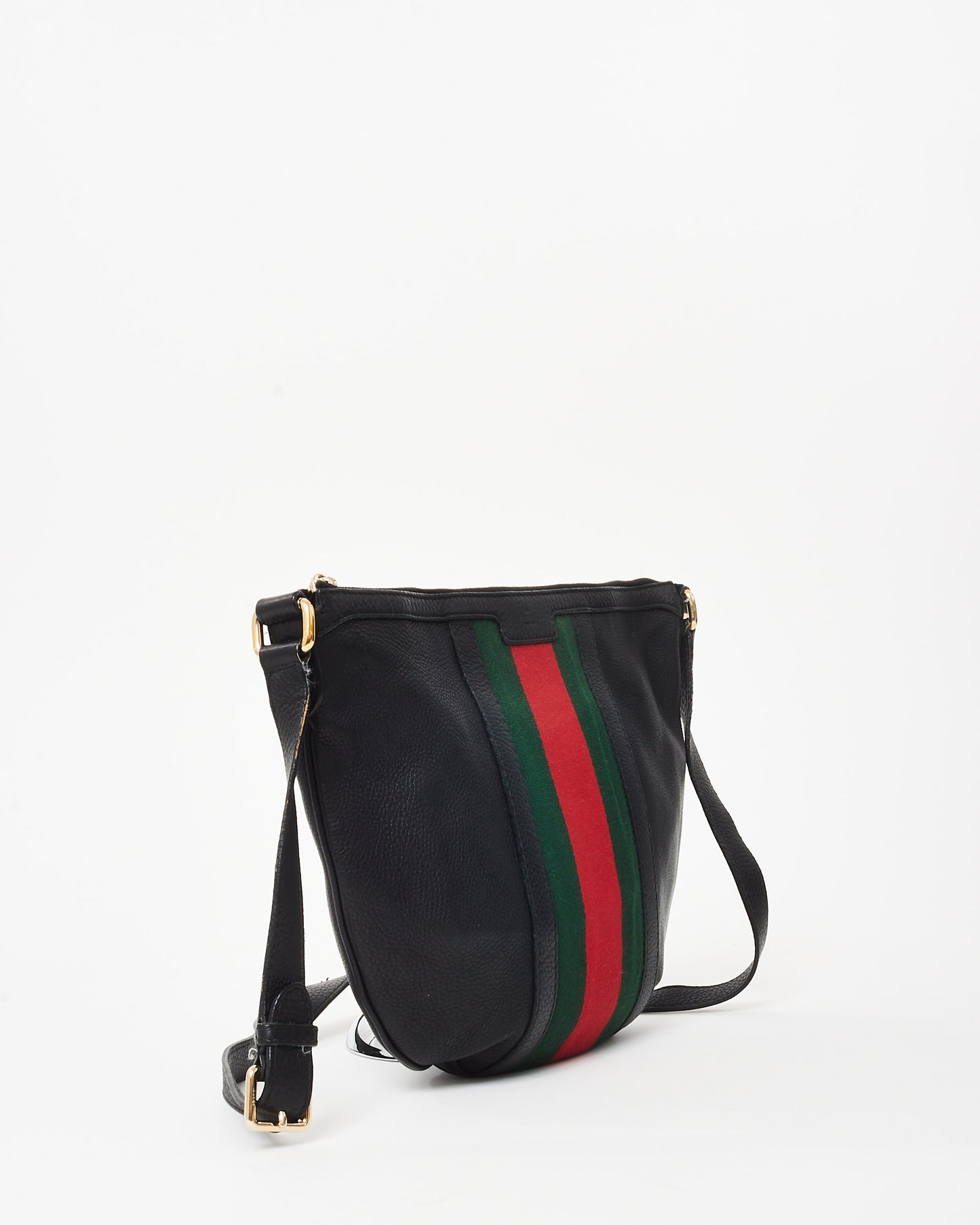Gucci Black Pebbled Calfskin Vintage Medium Web Half Moon Crossbody Bag
