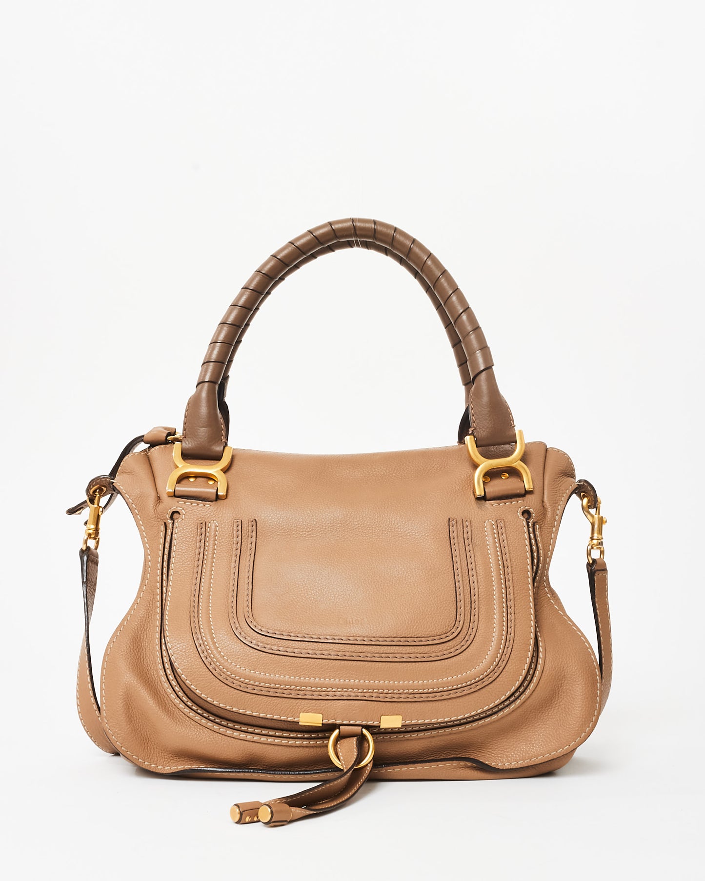 Chloé Camel Leather Medium Double Marcie Shoulder Bag
