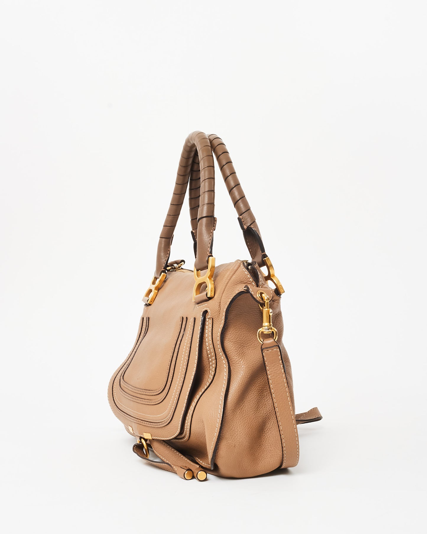 Chloé Camel Leather Medium Double Marcie Shoulder Bag