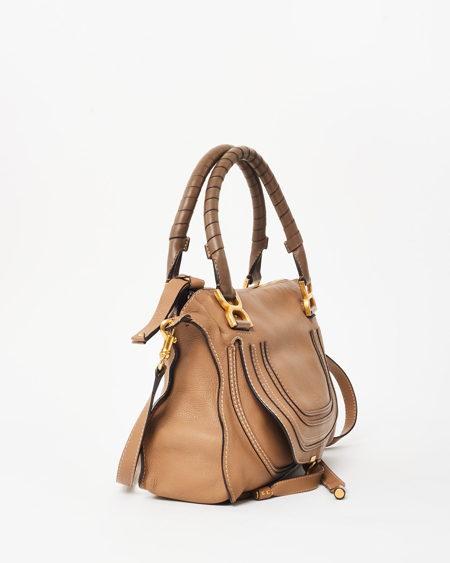 Chloé Camel Leather Medium Double Marcie Shoulder Bag