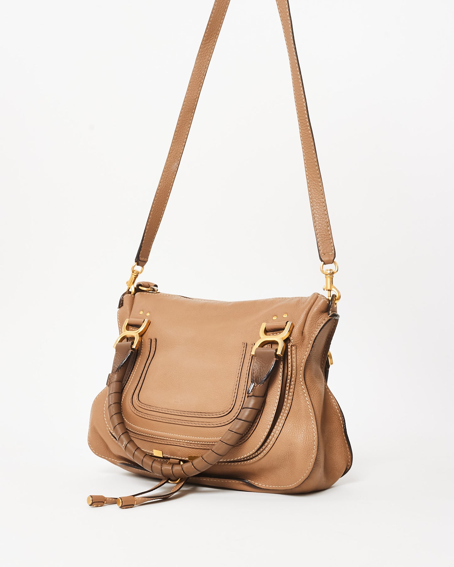 Chloé Camel Leather Medium Double Marcie Shoulder Bag