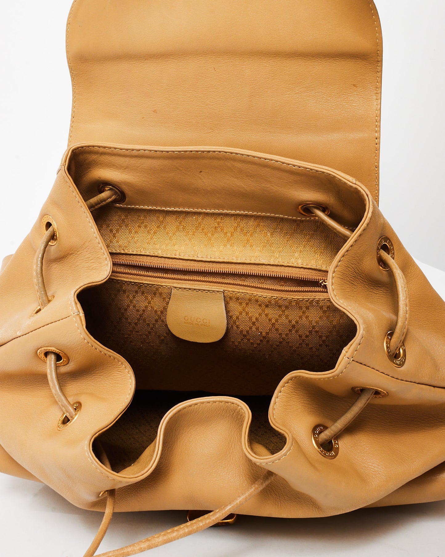 Gucci Vintage Beige Leather Bamboo Backpack