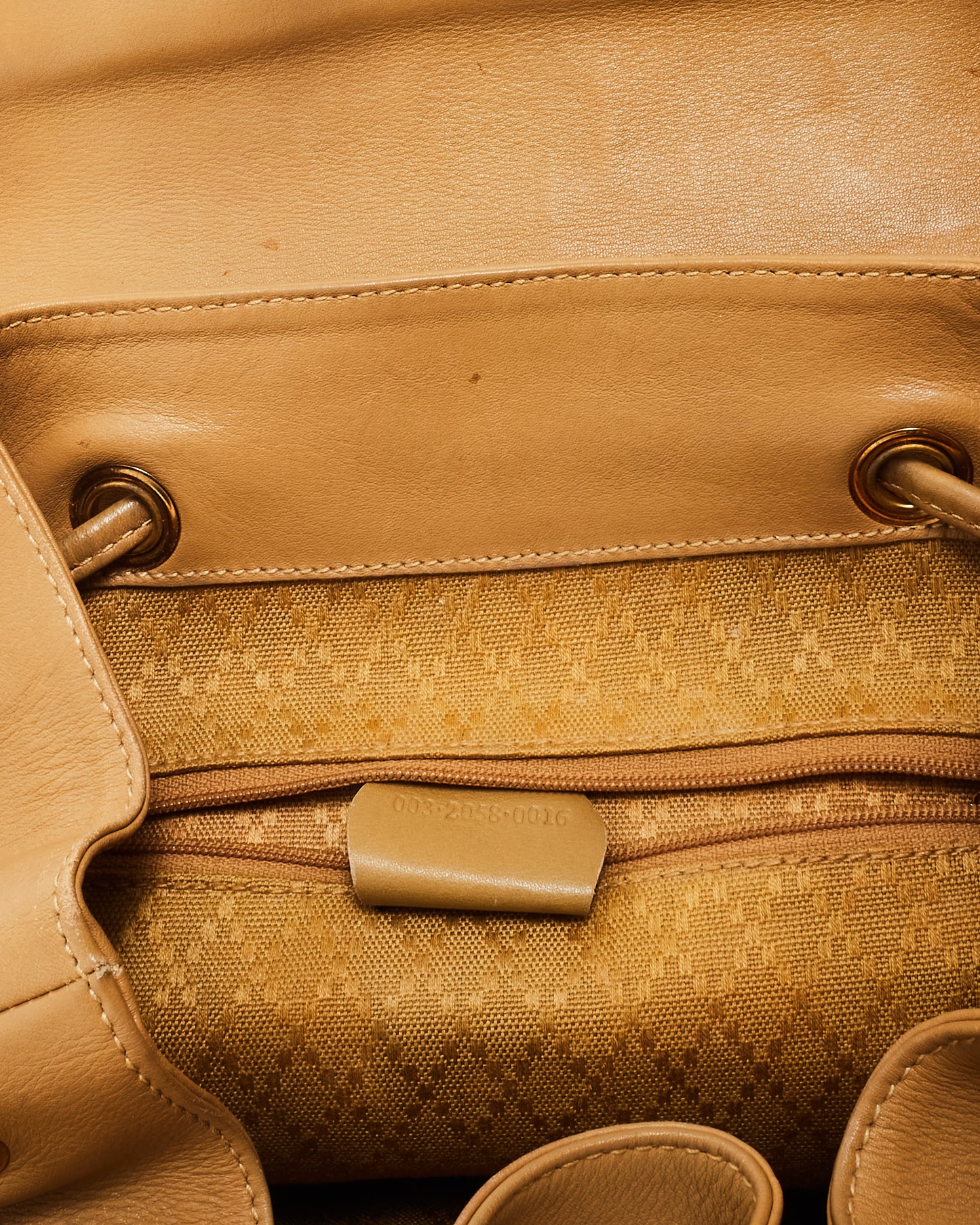 Gucci Vintage Beige Leather Bamboo Backpack