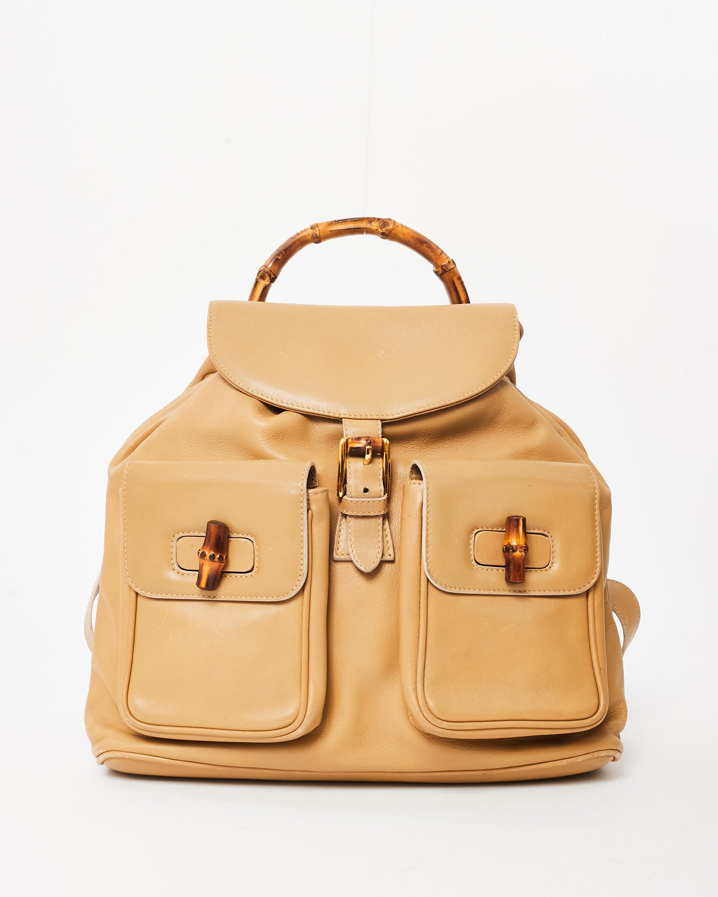 Gucci Vintage Beige Leather Bamboo Backpack