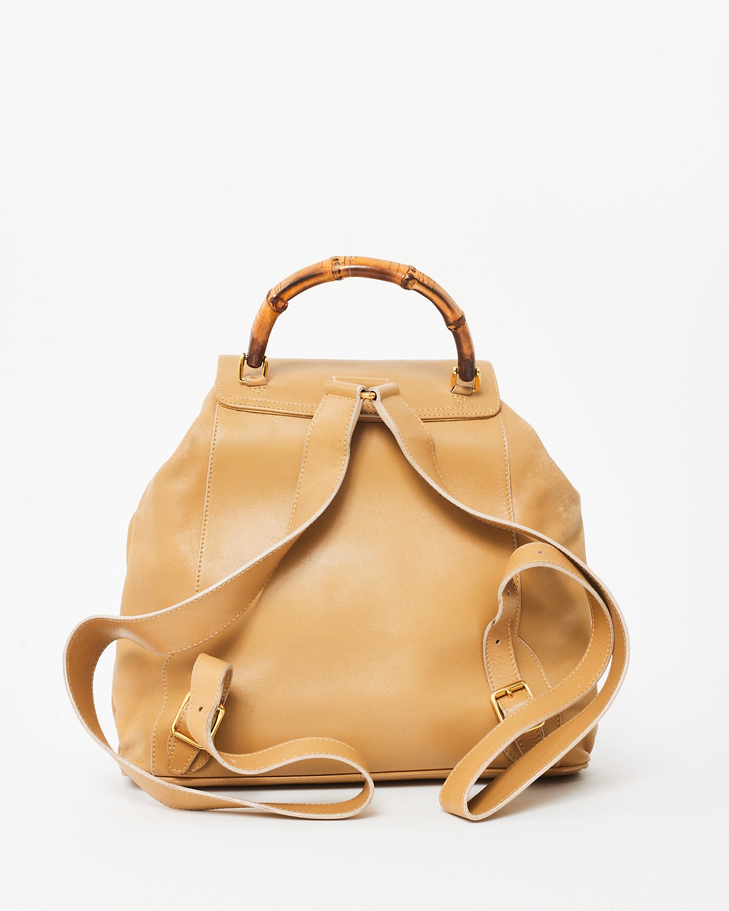 Gucci Vintage Beige Leather Bamboo Backpack
