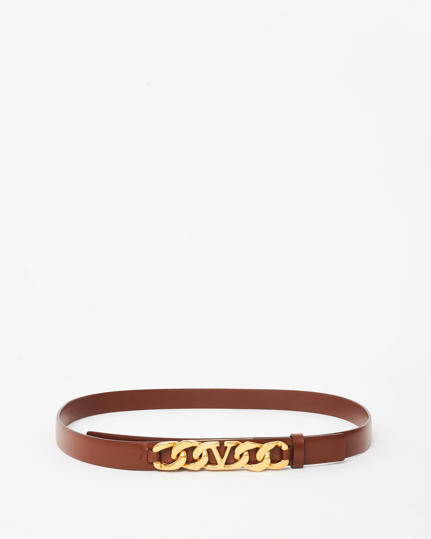 Valentino Brown Leather VLogo Chain Leather Belt GHW - 85