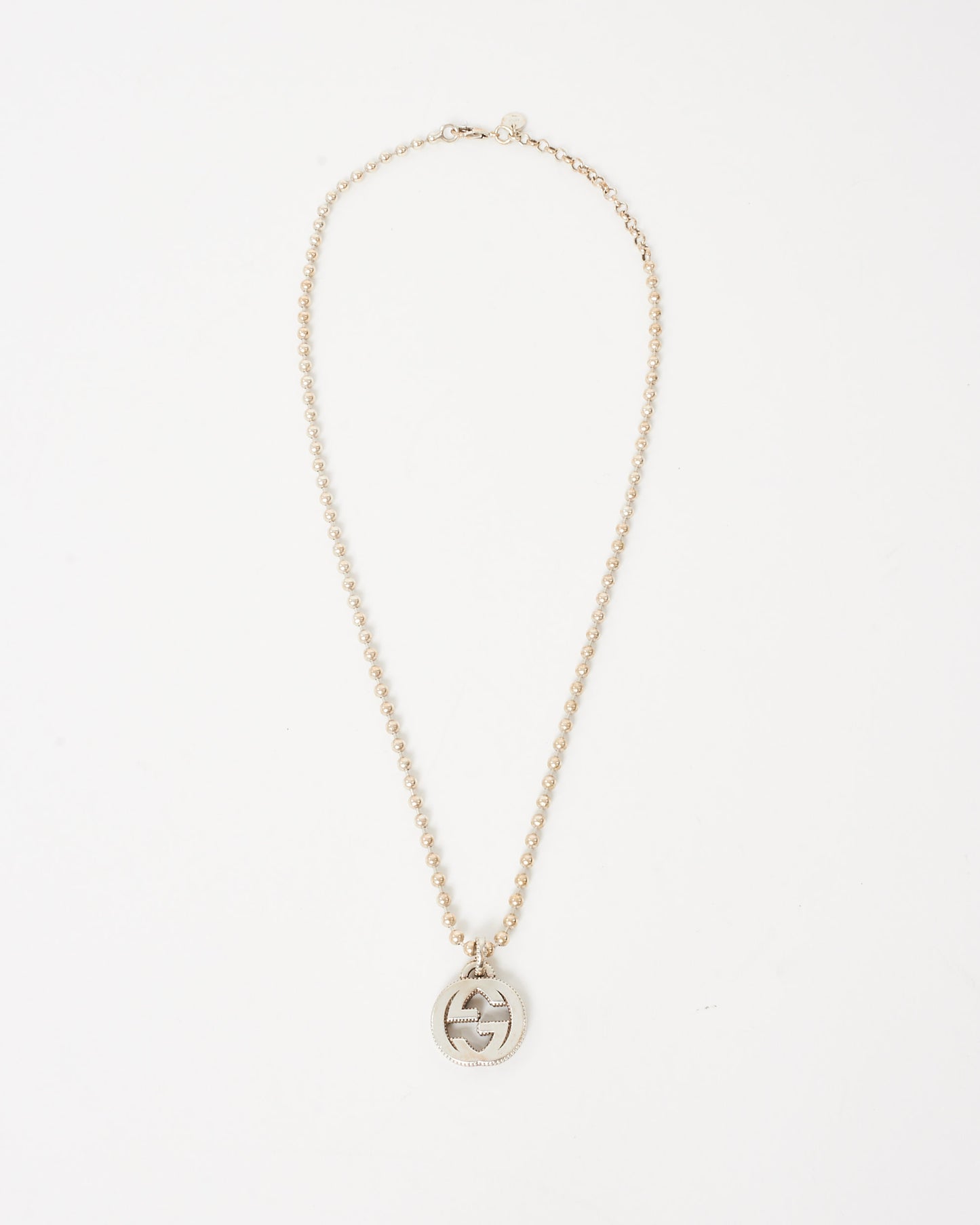 Gucci Silver Ball Chain Interlocking GG Logo Necklace