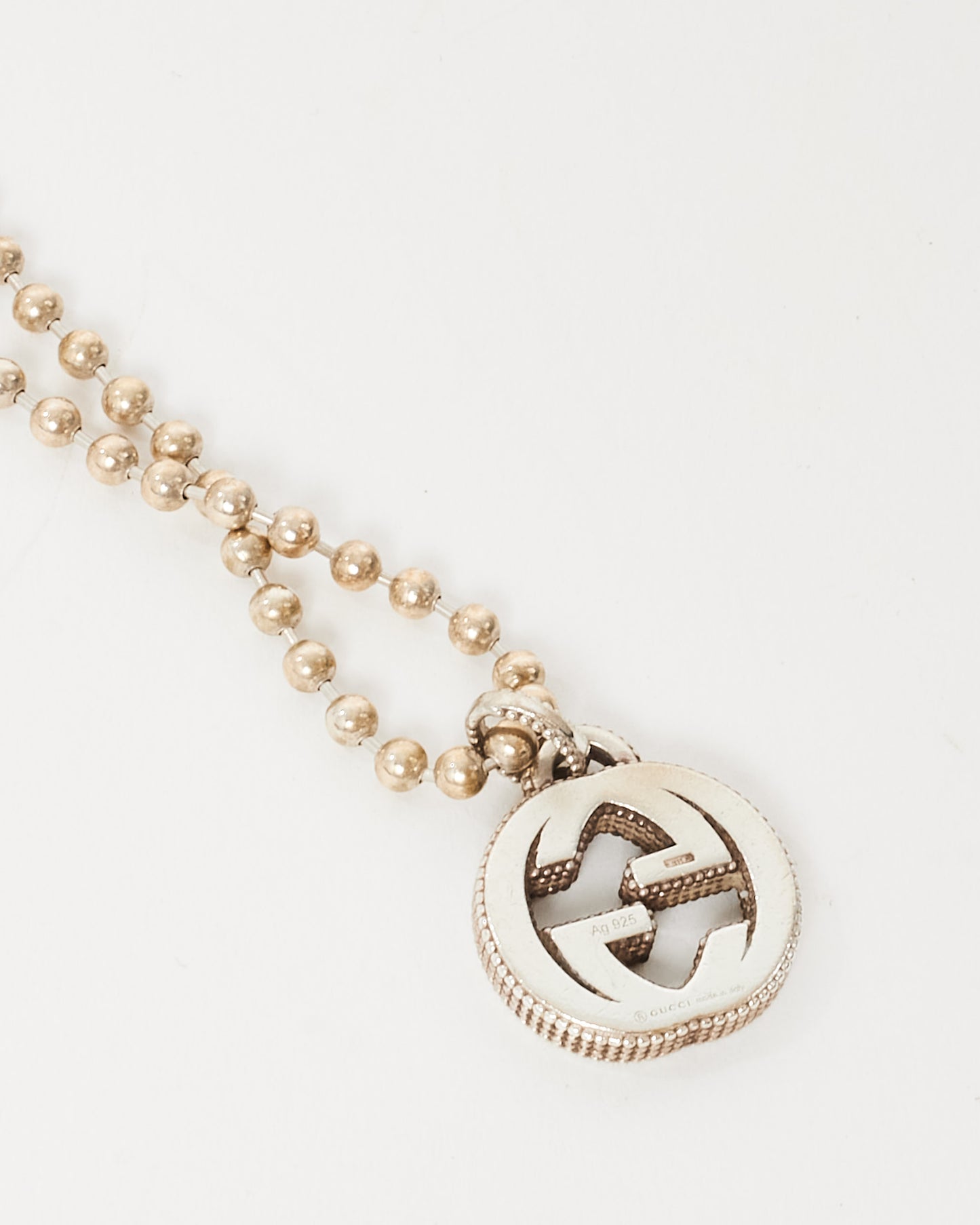 Gucci Silver Ball Chain Interlocking GG Logo Necklace
