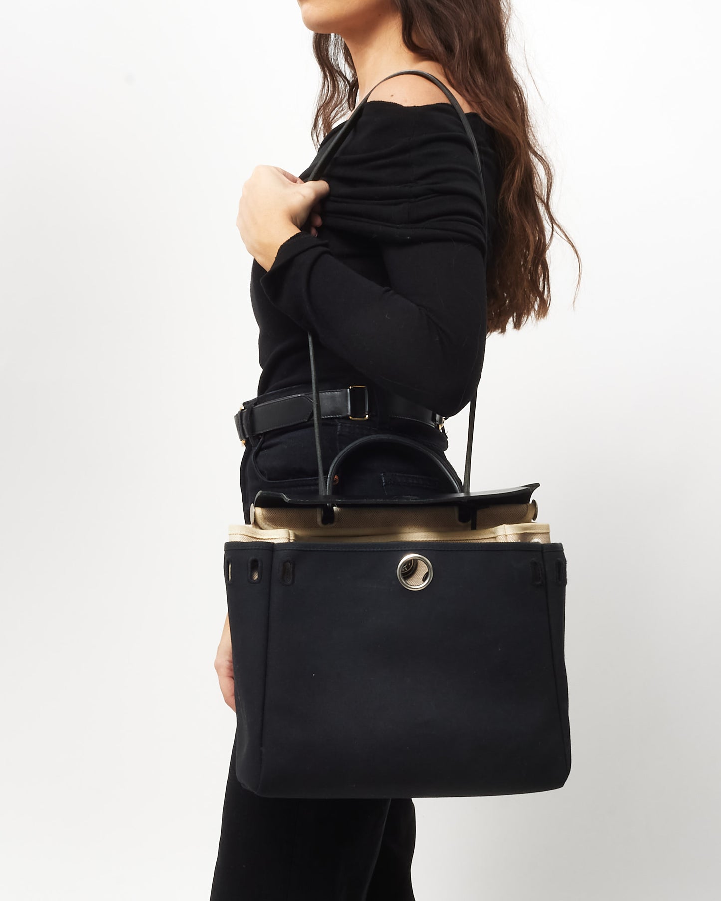 Hermès Vintage Black Canvas and Leather 31 Herbag