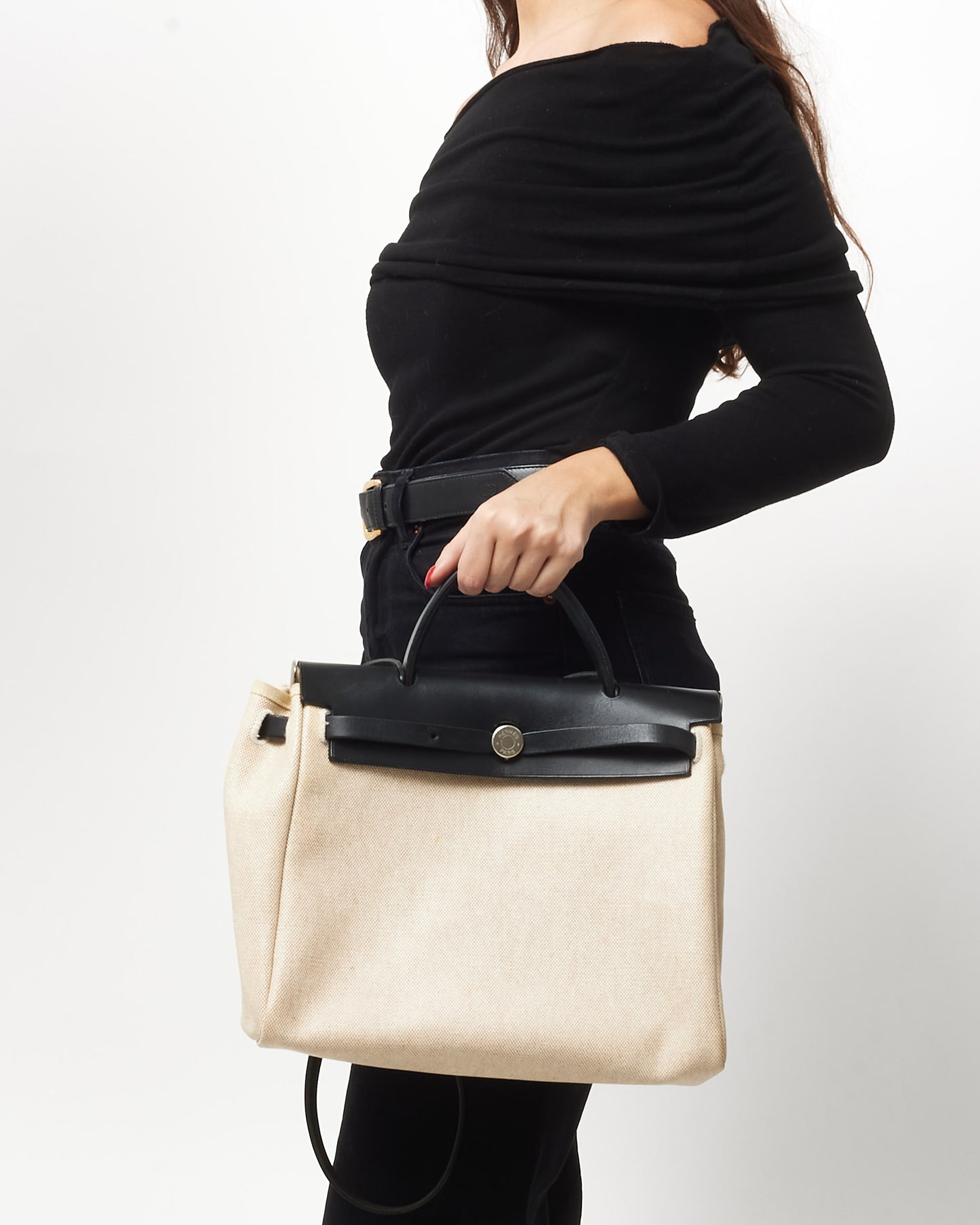 Hermès Vintage Black Canvas and Leather 31 Herbag