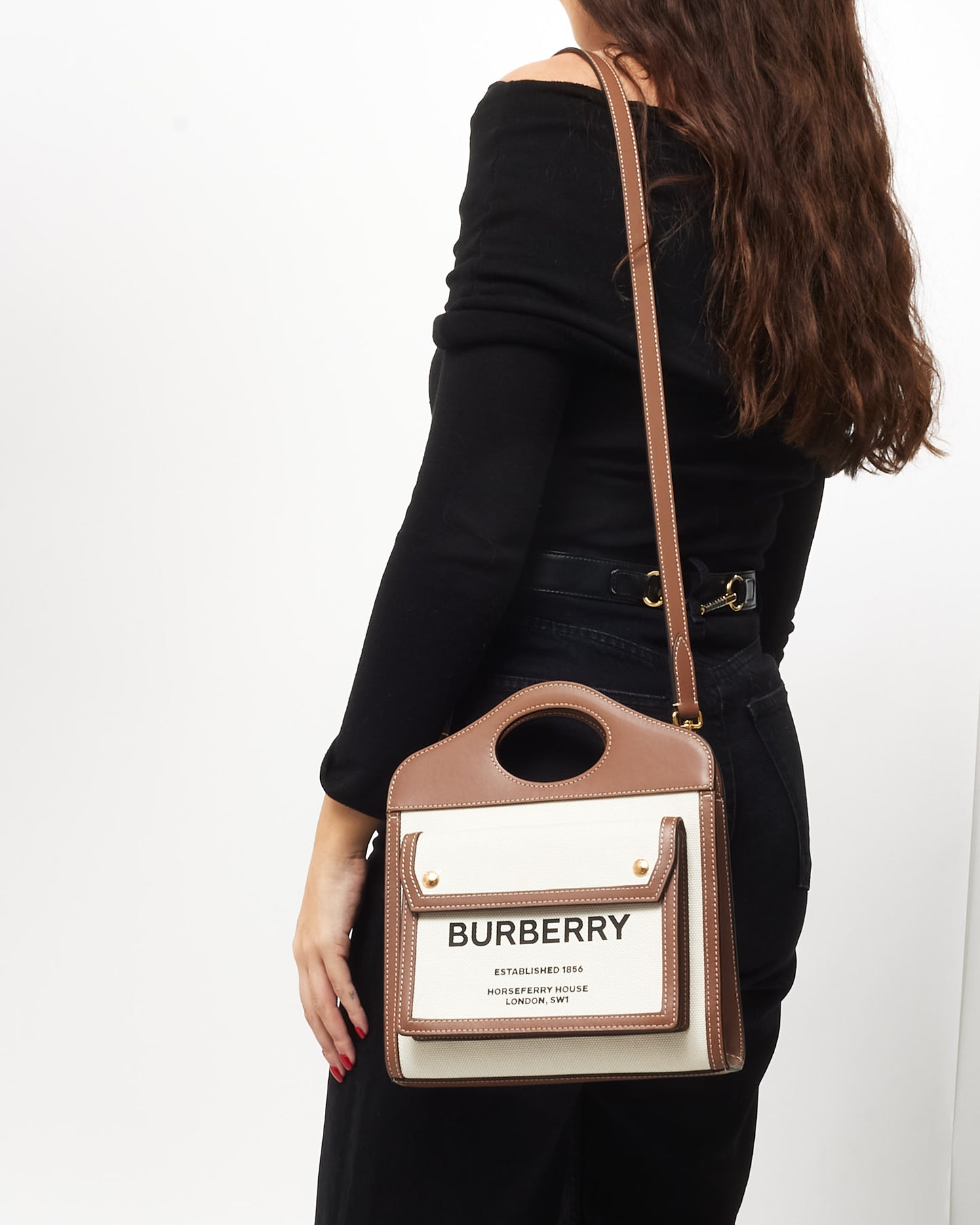 Burberry Brown Leather and Canvas Logo Mini Pocket Crossbody Bag
